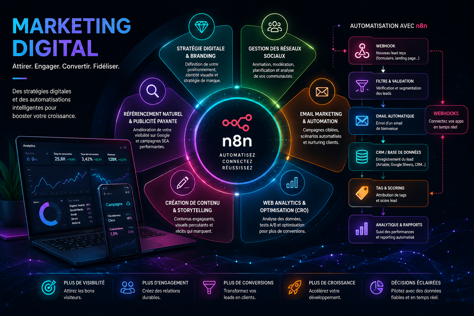Marketing digital — stratégie digitale, réseaux sociaux et automatisation